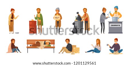 Homeless People Cartoon Icon Set Royalty-Free Stock Photo #1201129561
