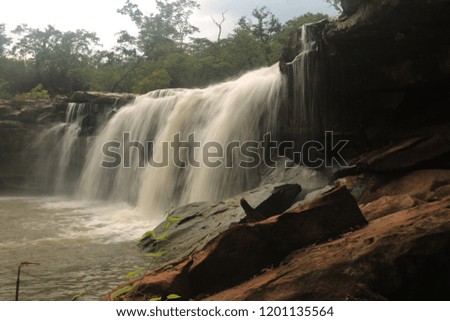 Long exposure of a backyard waterfall.Huai (river)wang yai (big) waterfall. Waterfall in asia  Thailand.sisaket