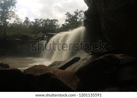 Long exposure of a backyard waterfall.Huai (river)wang yai (big) waterfall. Waterfall in asia  Thailand.sisaket