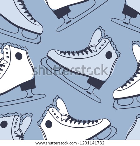 Hand drawn seamless pattern with Ice Skating Things. Winter Sport vector background. Actual fashion illustration. Original doodle style drawing. Creative ink art work