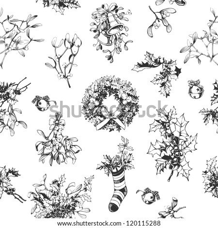Seamless pattern background with Christmas plant decoration