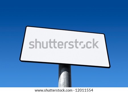 Blue sky and a blank white sign ready for text.