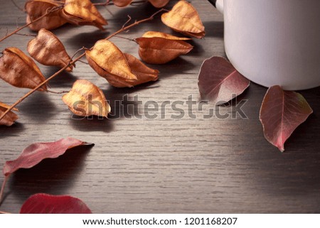 Autumn leaves on the table. Autumn composition