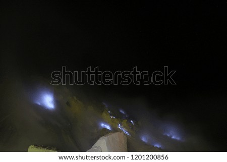 Blue fire in Ijen Crater, East Java, Indonesia.