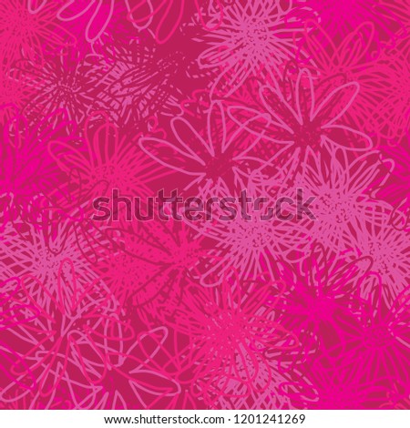 Abstract Pink Flowers-Monochromatic Flowers. Seamless repeat Pattern Background in Punchy Pink. Line Doodle Pattern Background. Surface pattern Design, Perfect for Fabric, Scrapbook.