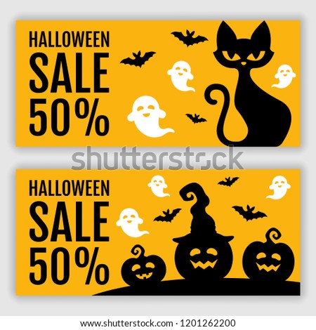 Halloween voucher template. Vector illustration