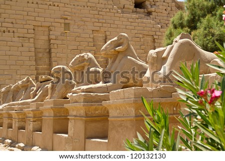 karnak temple with ancient egypt hieroglyphics