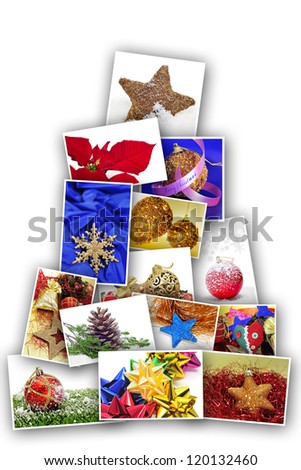 a collage of different pictures of christmas ornaments and items forming a christmas tree