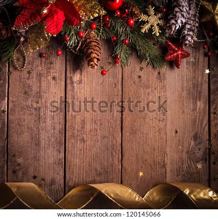 Christmas border design with red and gold baubles