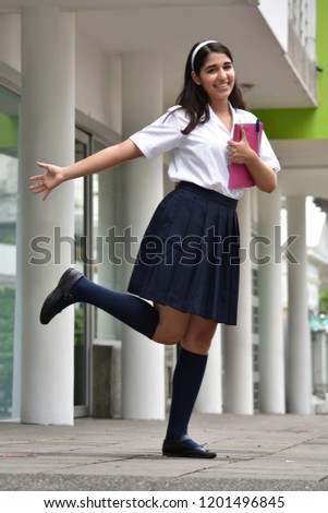 Cute Student Teenager School Girl With Notebook