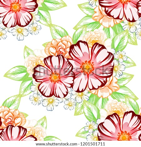 Flower print in bright colors. Elegance seamless pattern.