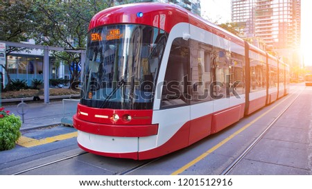 Modernized street car in Toronto downtown