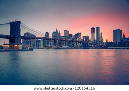 Brooklyn bridge at dusk, New York City Royalty-Free Stock Photo #120154516