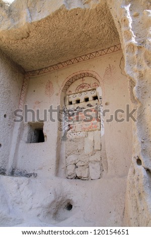 Wall of cave church in Gereme in Cappadocia, Turkey