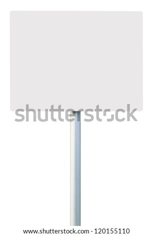white square sign on post pole (isolated on white background, ready for your design) Royalty-Free Stock Photo #120155110