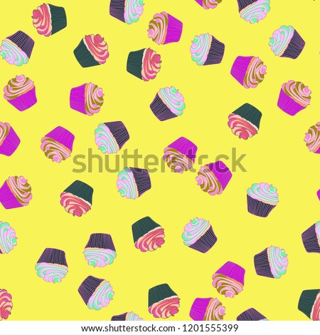 Bright seamless pattern with cupcakes.