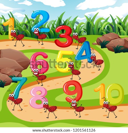 Ten ant carry number illustration