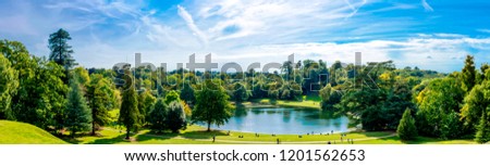 Panorama of Claremont lake in Esher, Surrey, United Kingdom Royalty-Free Stock Photo #1201562653