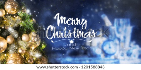 Christmas tree background and Christmas decorations. Blurred background