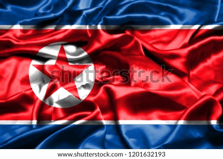 North Korea flag waving in the wind