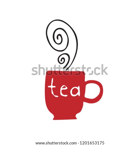Illustration of abstract red cup with hot tea isolated on white background