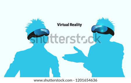 Virtual reality headset man. Head mount display. Vector illustration blue image