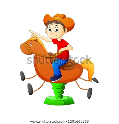 Vector illustration of a cowboy playing a toy horse