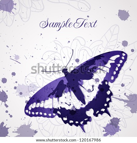 Vector background with ink butterfly. EPS 10. Contains clipping masks. All elements available under clipping mask.