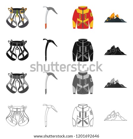 Vector illustration of mountaineering and peak logo. Set of mountaineering and camp stock vector illustration.