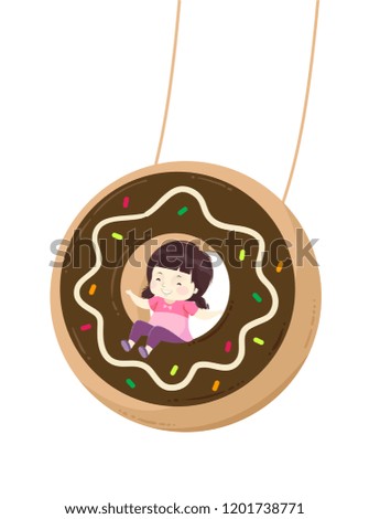 Illustration of a Happy and Smiling Kid Girl Riding a Chocolate Donut Swing
