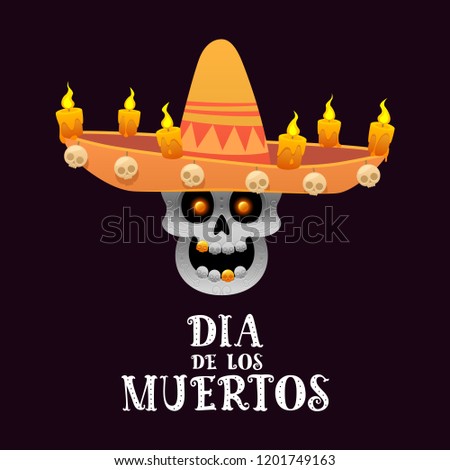 Mexican skull with sombrero and candles on a dark background day of the dead vector