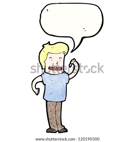 cartoon confident man with speech bubble