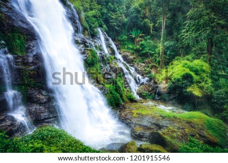 waterfall of Thailand Asia. Close up, macro, soft focus, beautiful nature outdoor. Magic colorful image. Tropical jungle.