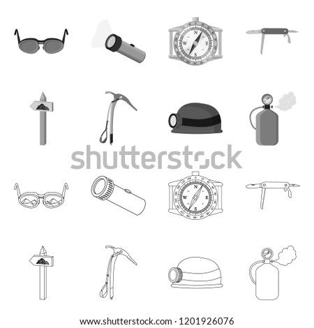 Vector design of mountaineering and peak icon. Set of mountaineering and camp stock symbol for web.