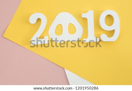 Chinese Zodiac Sign Year of Pig, paper cut pig,H appy New Year 2019 year. flatlay
