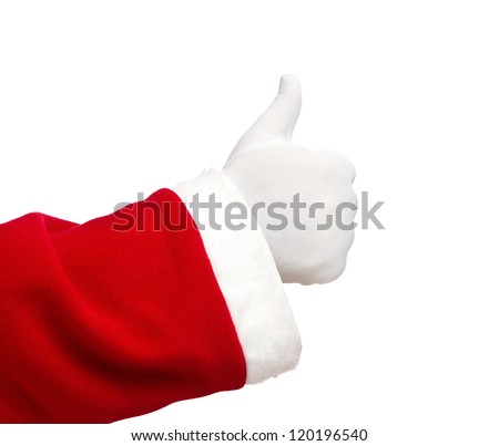 Santa Claus hand showing thumbs up isolated on white background