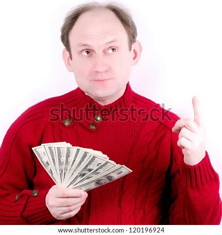 Happy middle age man with American money
