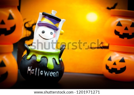Halloween characters and decorations with copy space using as background, Halloween Traditions and Celebrations Around the World concept.