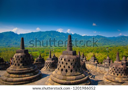 Borobudur is a religious place of Mahayana Buddhism. It is a famous tourist destination of Indonesia.