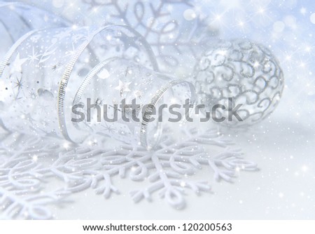 Christmas festive background with silver baubles