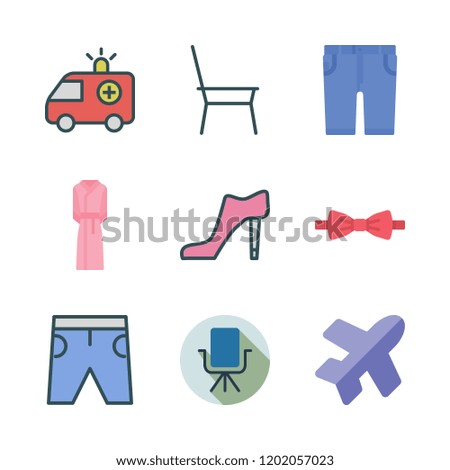 icon set. vector set about short, bathrobe, boat icon and bow tie icons set.