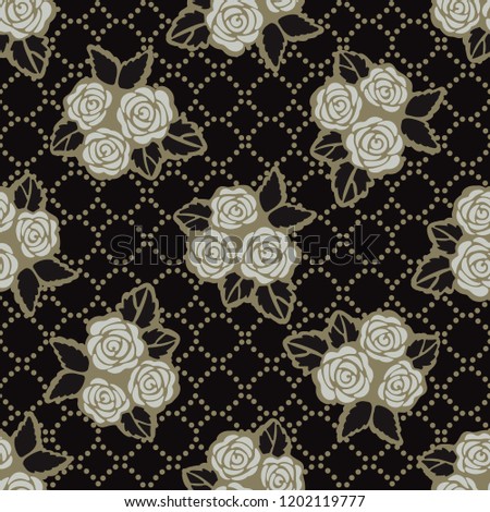Elegant Rose Floral Seamless Vector Pattern, Hand Drawn Lace Style Flower Illustration for Trendy Fashion Prints, Wallpaper, Packaging, Masculine Home Decor, Gift Wrap. Stylish Background Texture.