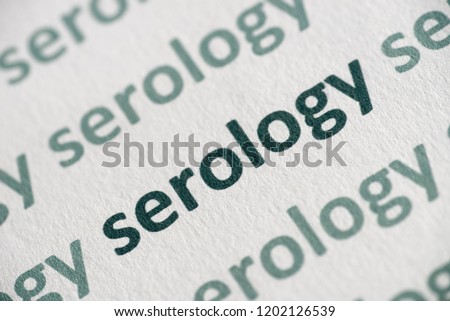 word serology printed on white paper macro Royalty-Free Stock Photo #1202126539