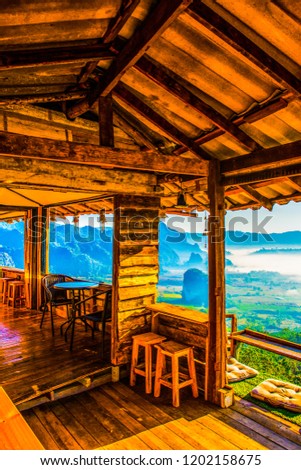 Home with Beautiful Mountain View at Phu Langka National Park, Thailand.
