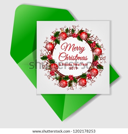 christmas berry wreath card with Christmas Chandelier