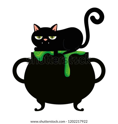 halloween black cat with cauldron