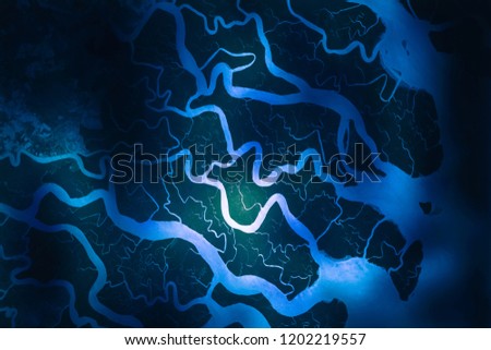 Ganges River delta. Satellite view. Elements of this image furnished by NASA.