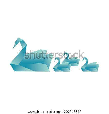 Mother swan with her babies, geometrical logo icon