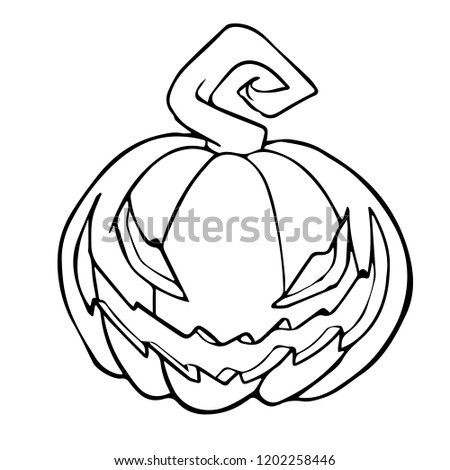 Halloween pumpkin. Hand drawn vector illustration.  Can be used for  cards, coloring books, pages, tattoo, games etc. 