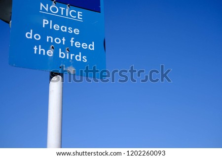 Notice sign to not feed the birds 